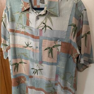 Tori Richard Blue and Green Casual Button Down Shirt 100% Silk L
